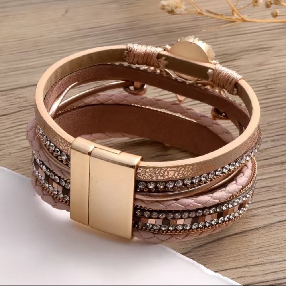 Bohemian Layered Stone Leather Bracelet - Picture 6 of 6